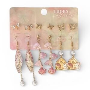 6-Pack Thorn & Fable Mouse Cottage Butterfly Earring Set - NWT